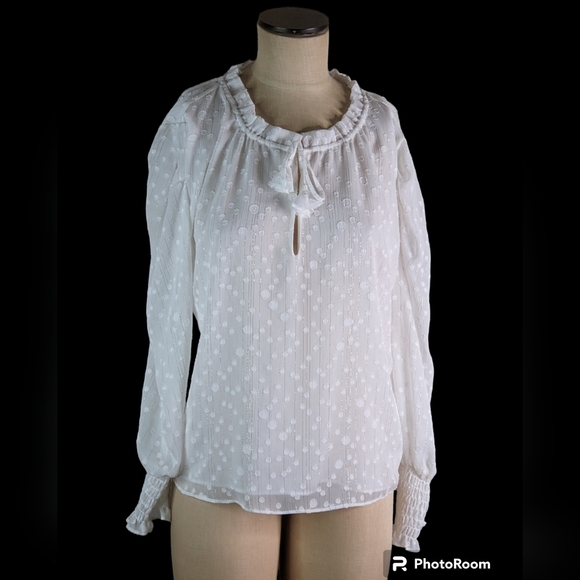 Misa Los Angeles White Silver Stripe & Ruffle Top, M, EUC - Picture 1 of 4